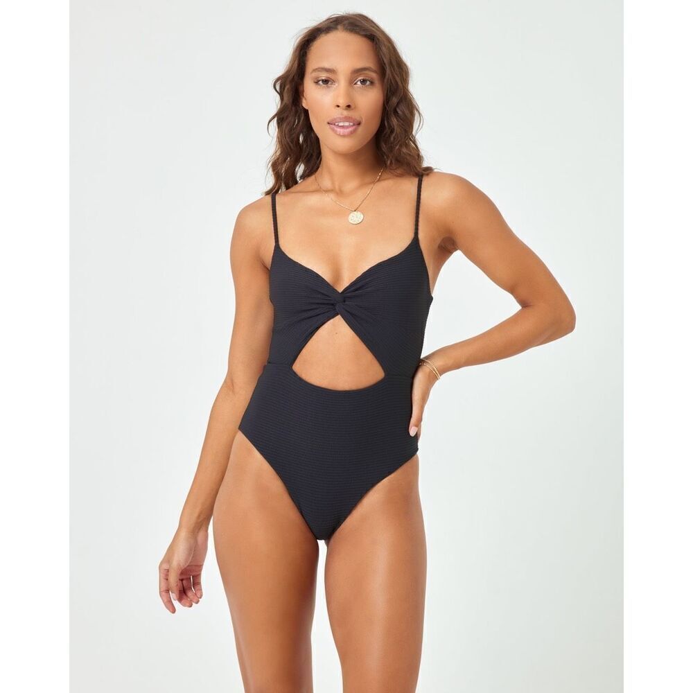 L*Space Women's Black Kyslee Twisted Cutout One-Piece Swimsuit XL NWOT